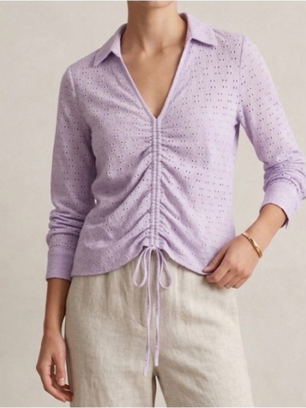 Lavender Eyelet Lace Ruched Top
